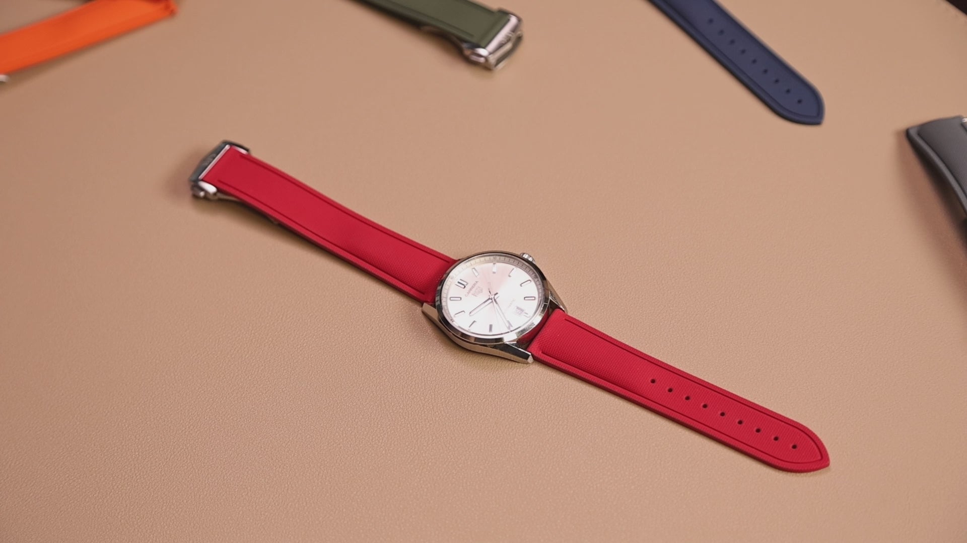 Red Deployant Clasp Rubber Sailcloth Watch Band | WIS Watch Straps