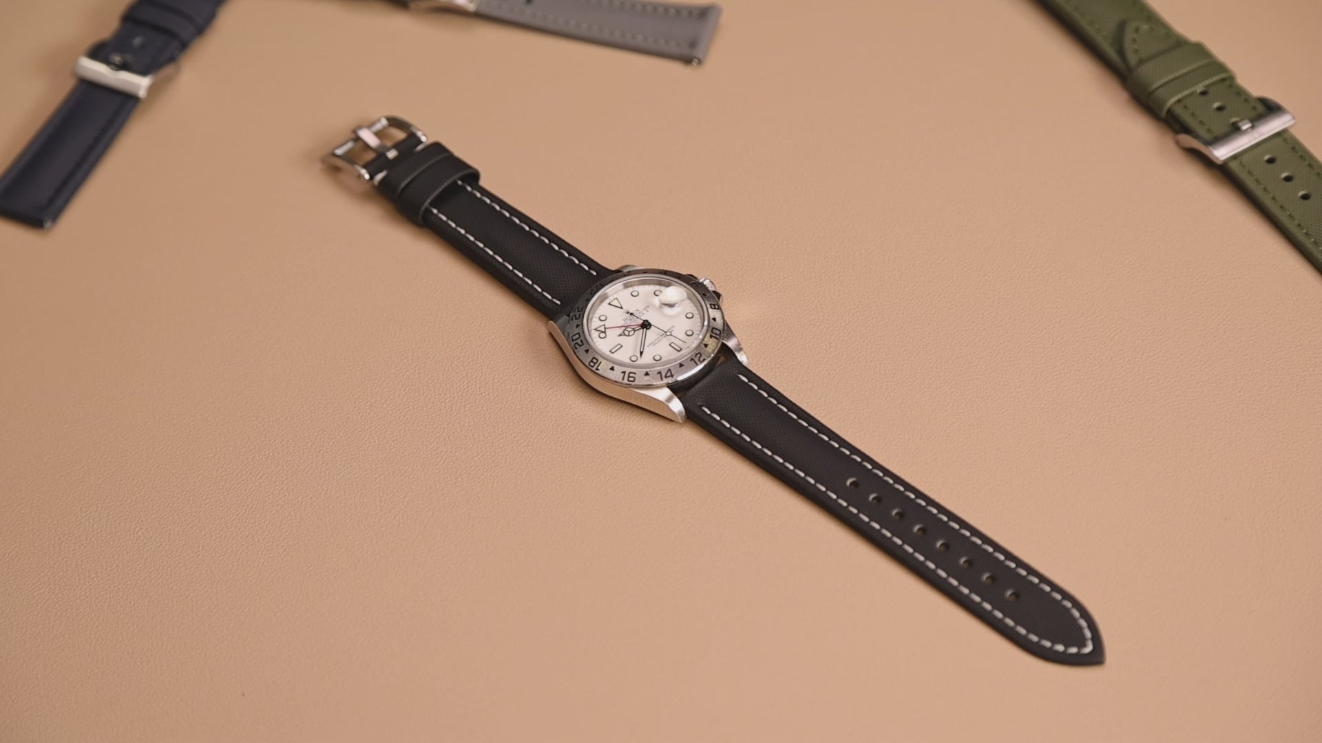 Black Sailcloth with White Stitching Quick Release Watch Strap | WIS Watch Straps
