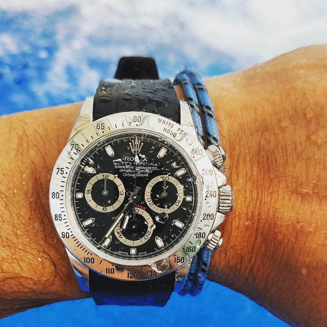 Black Integrated Rubber Watch Strap for Rolex Daytona