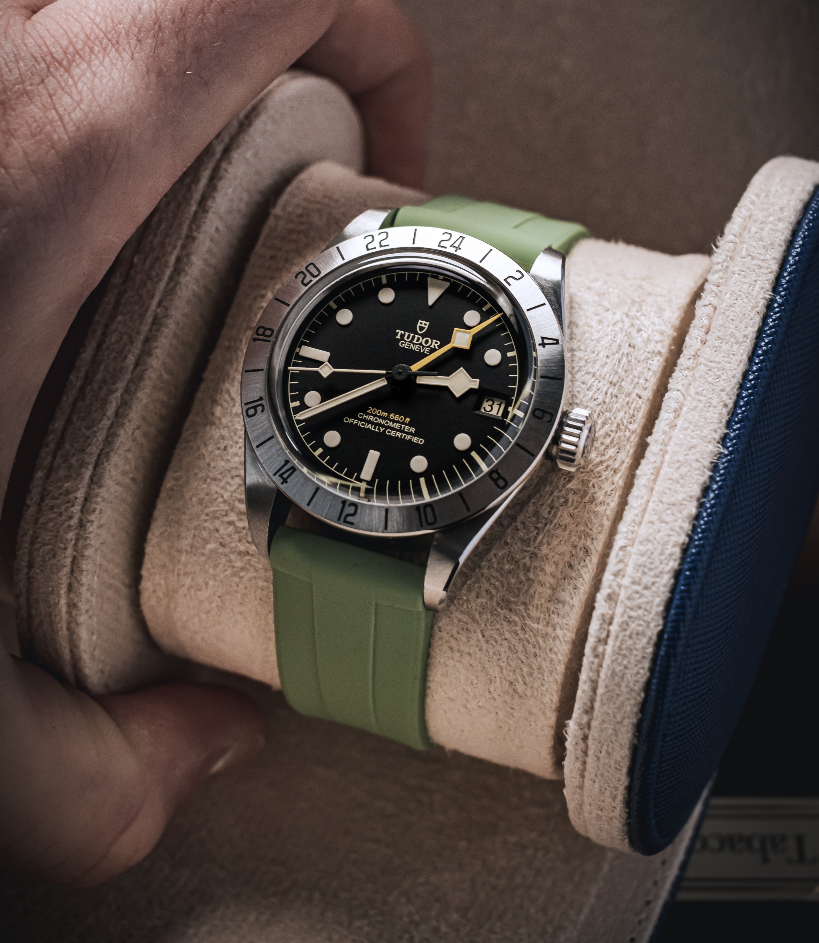 Sage Green Rubber WIS Watch Strap on Tudor Black Bay