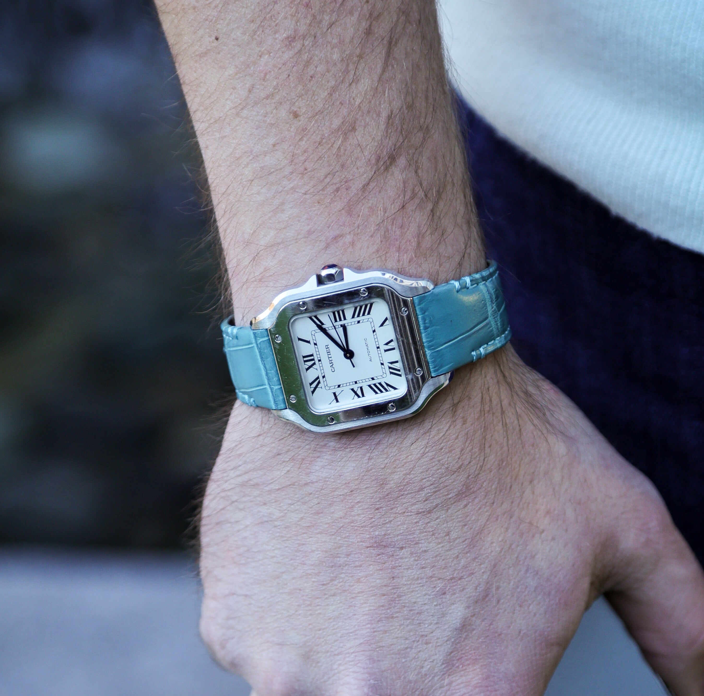 Turquoise Alligator Leather Watch Strap For Cartier Santos – WIS