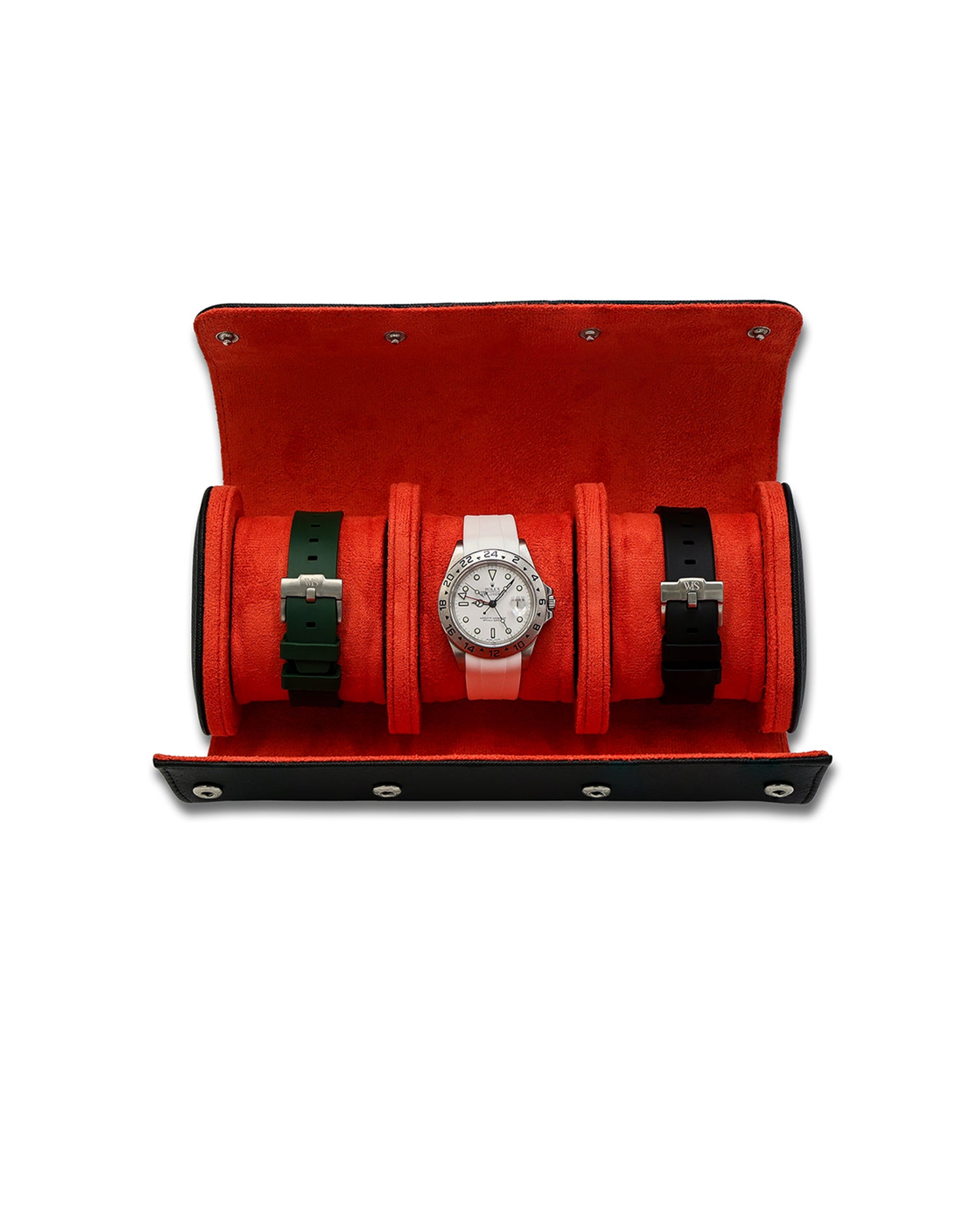 3 Slot Black Leather Watch Roll | WIS Watch Straps