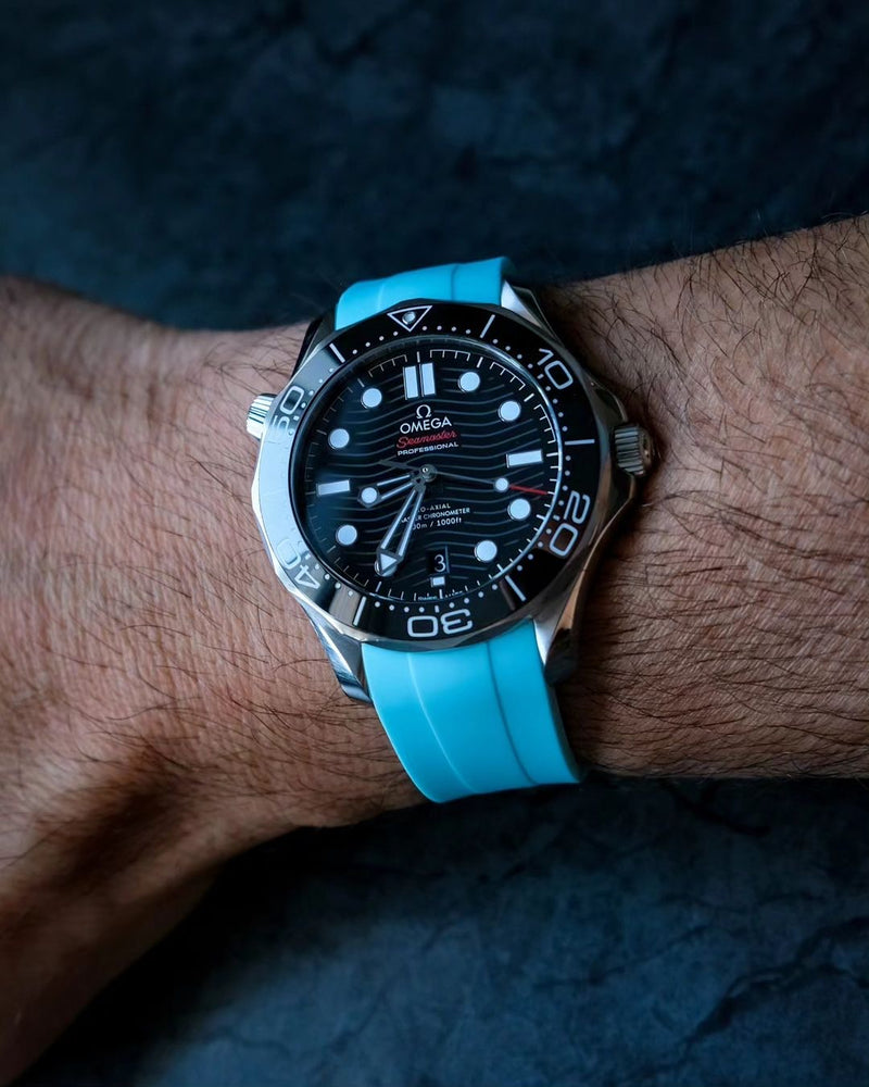 Omega Seamaster 300m Oem Rubber Strap Glacier Blue Rubber Watch