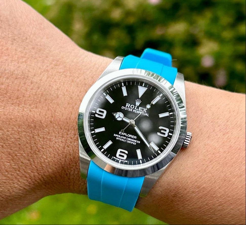 Miami Blue Integrated Rubber Watch Band on Rolex | WIS Watch Straps