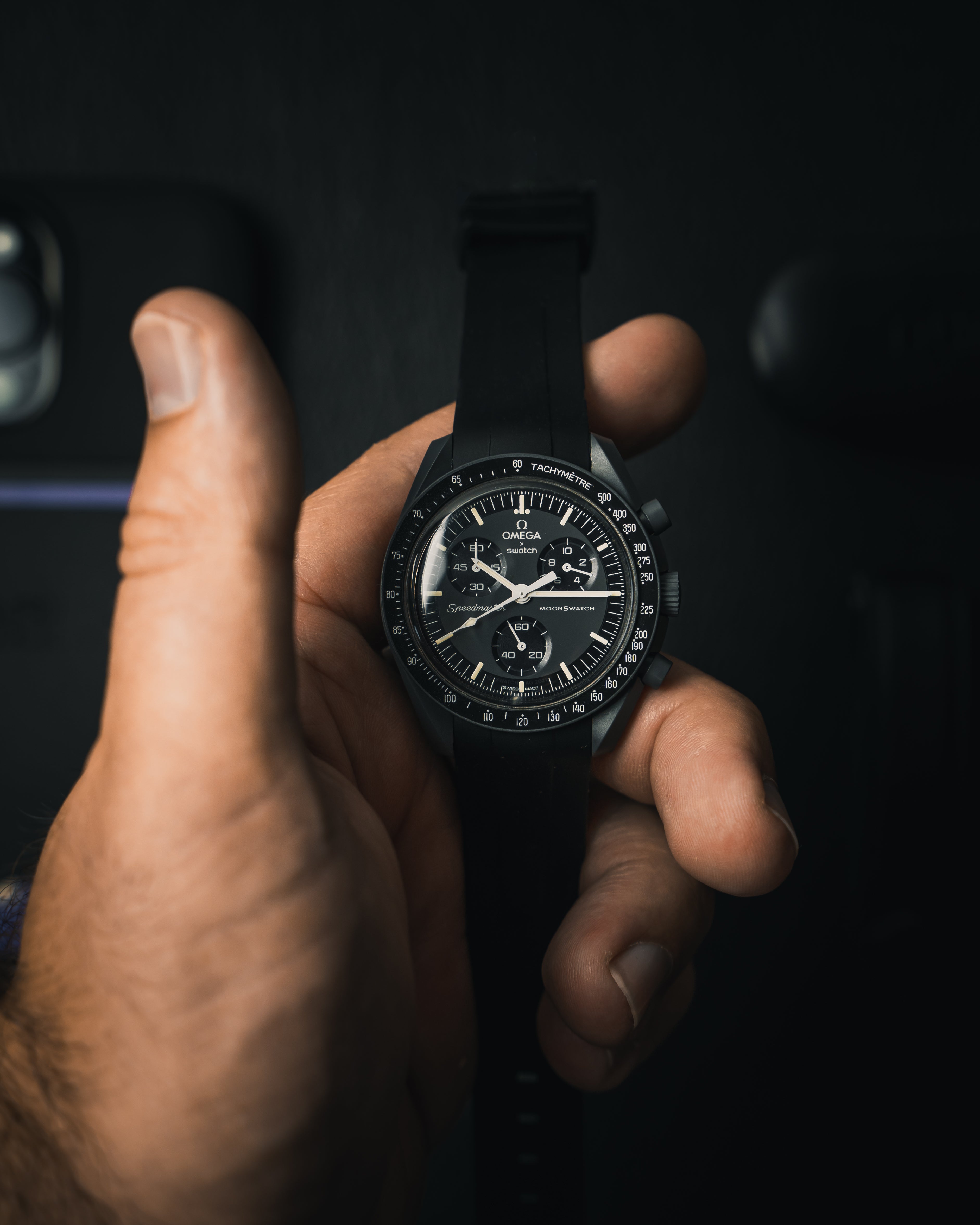 Correa de caucho negra Tuxedo para reloj Swatch x Omega MoonSwatch