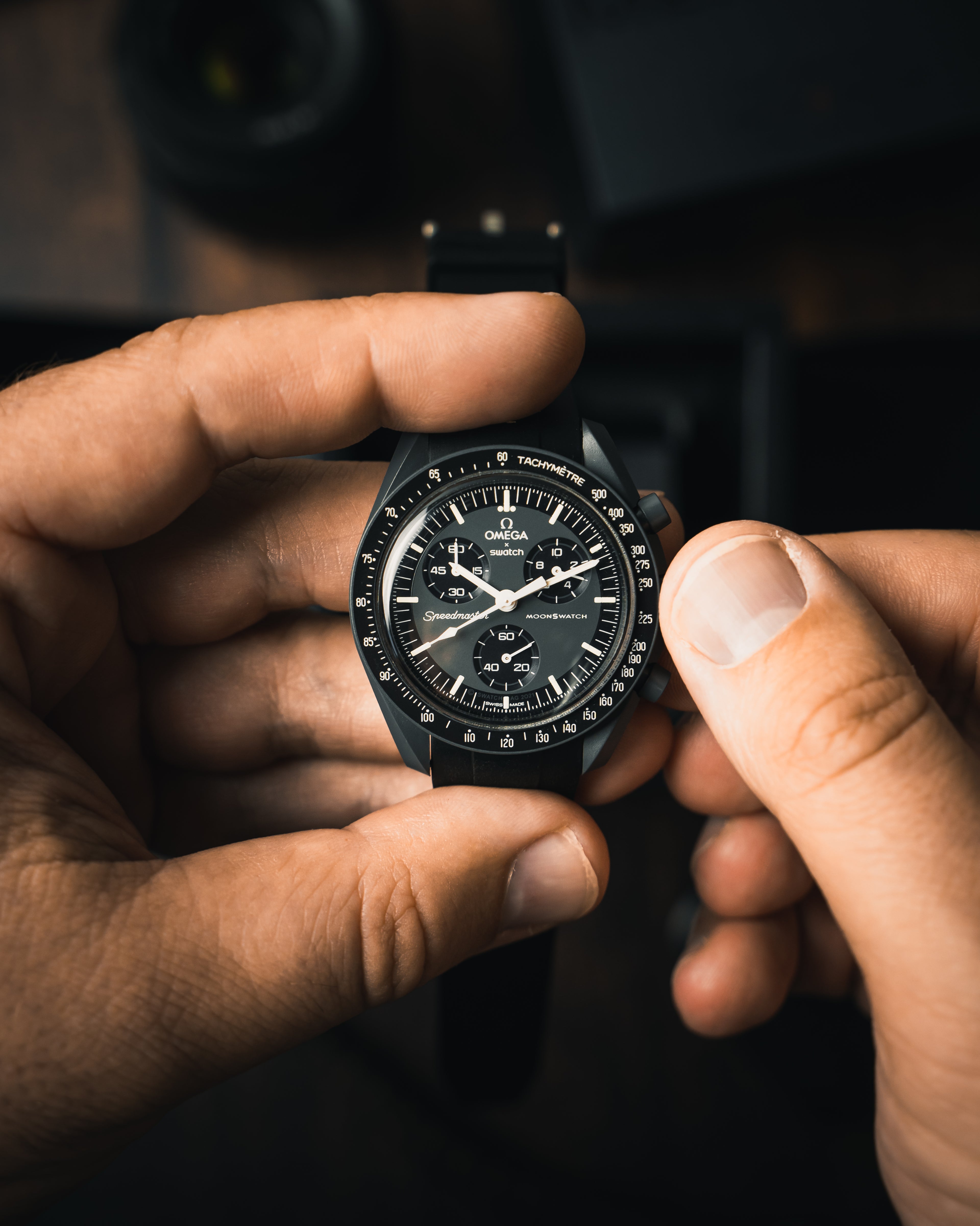 Correa de caucho negra Tuxedo para reloj Swatch x Omega MoonSwatch