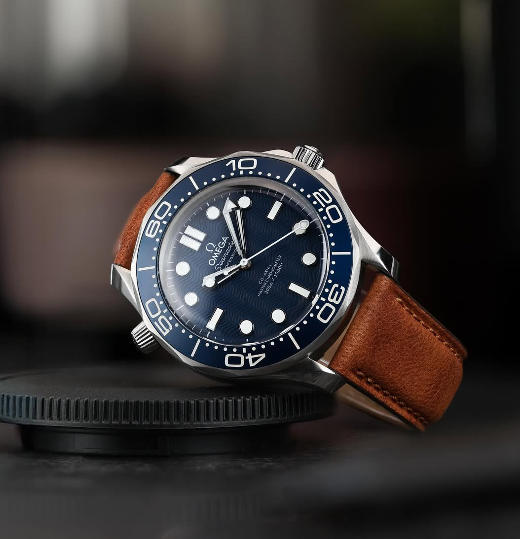 Italian Leather Watch Strap Brown 20mm on Omega Seamaster | WIS Watch Straps
