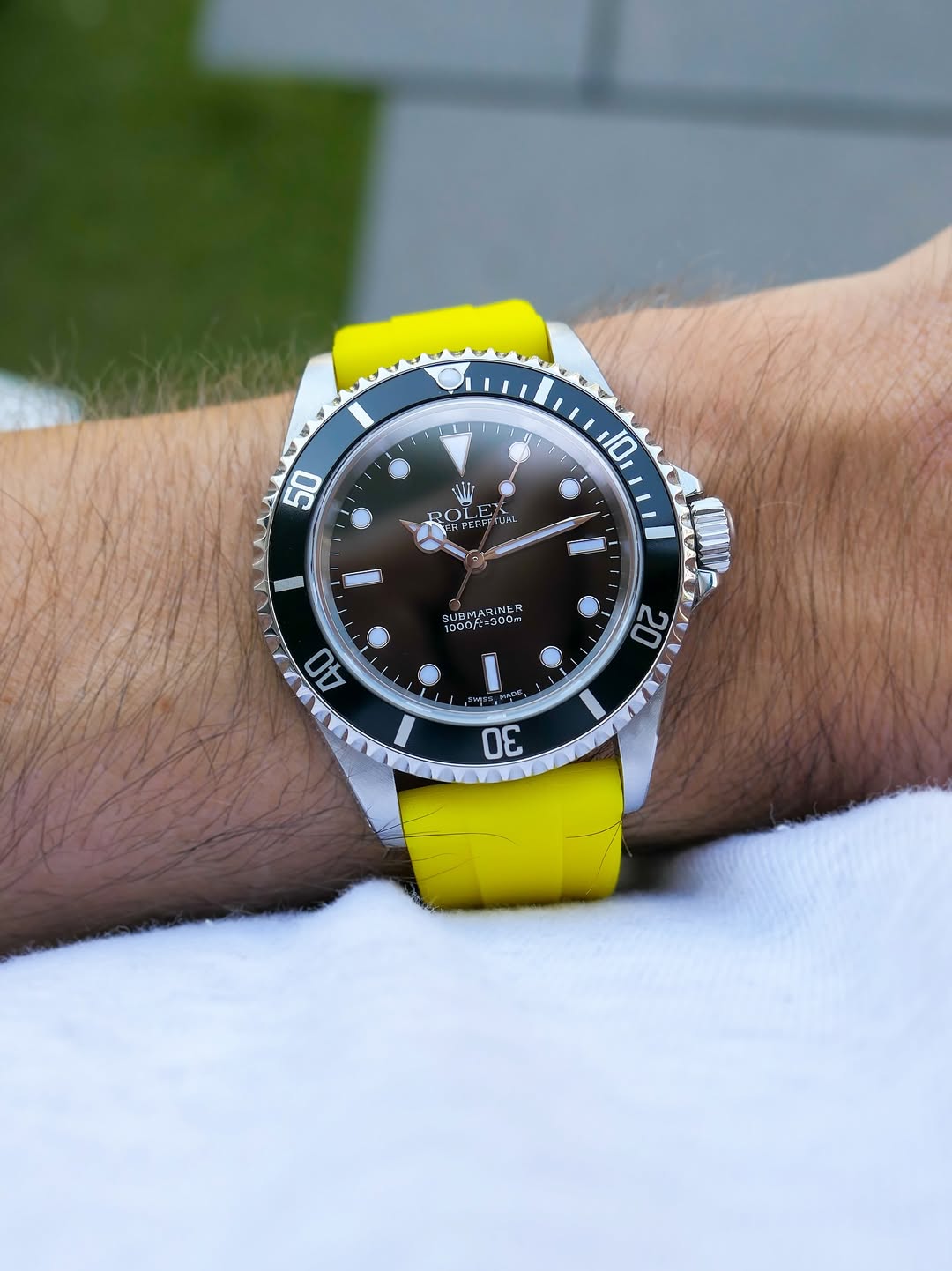 Yellow Rubber Quick Release Watch Band on Rolex Submariner | WIS Watch Straps