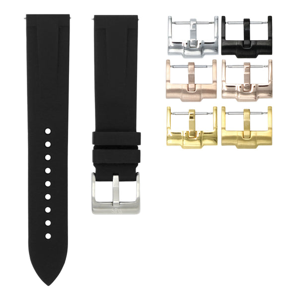 Tuxedo Black - Quick Release Rubber Watch Strap for Longines Elegant Collection