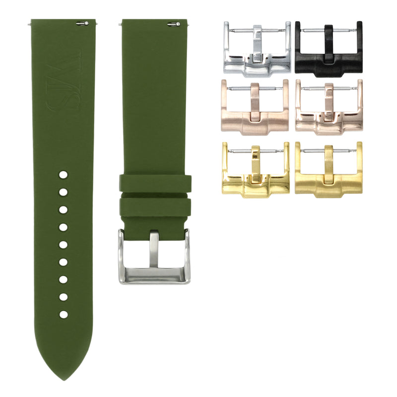 OLIVE GREEN - QUICK RELEASE RUBBER WATCH STRAP FOR TAG HEUER AUTAVIA