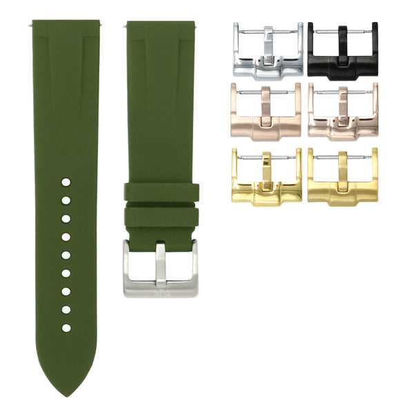 OLIVE GREEN - QUICK RELEASE RUBBER WATCH STRAP FOR BREITLING NAVITIMER SERIES