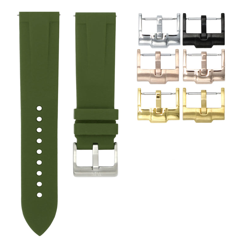 OLIVE GREEN - QUICK RELEASE RUBBER WATCH STRAP FOR ZENITH PILOT TYPE 20