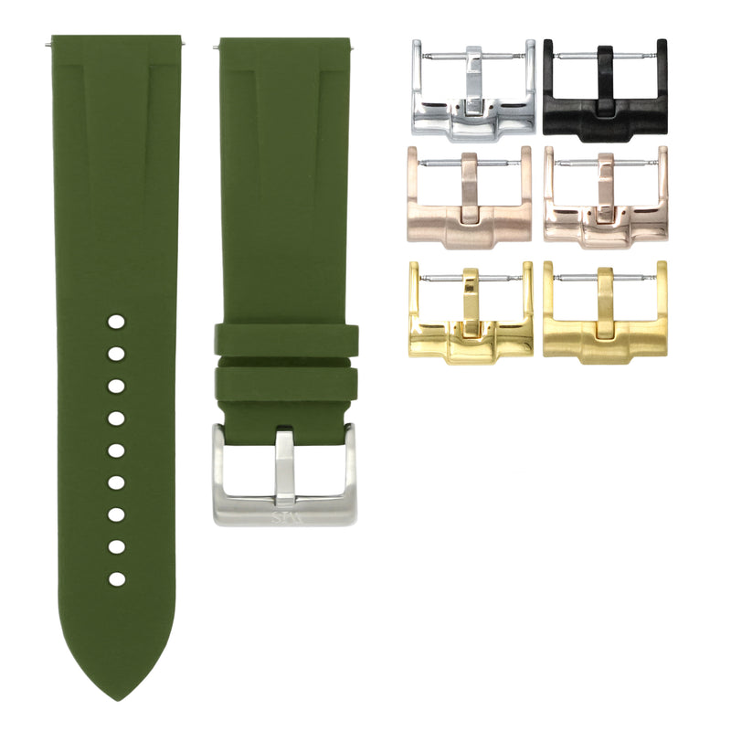 OLIVE GREEN - QUICK RELEASE RUBBER WATCH STRAP FOR BREITLING CHRONOLINER