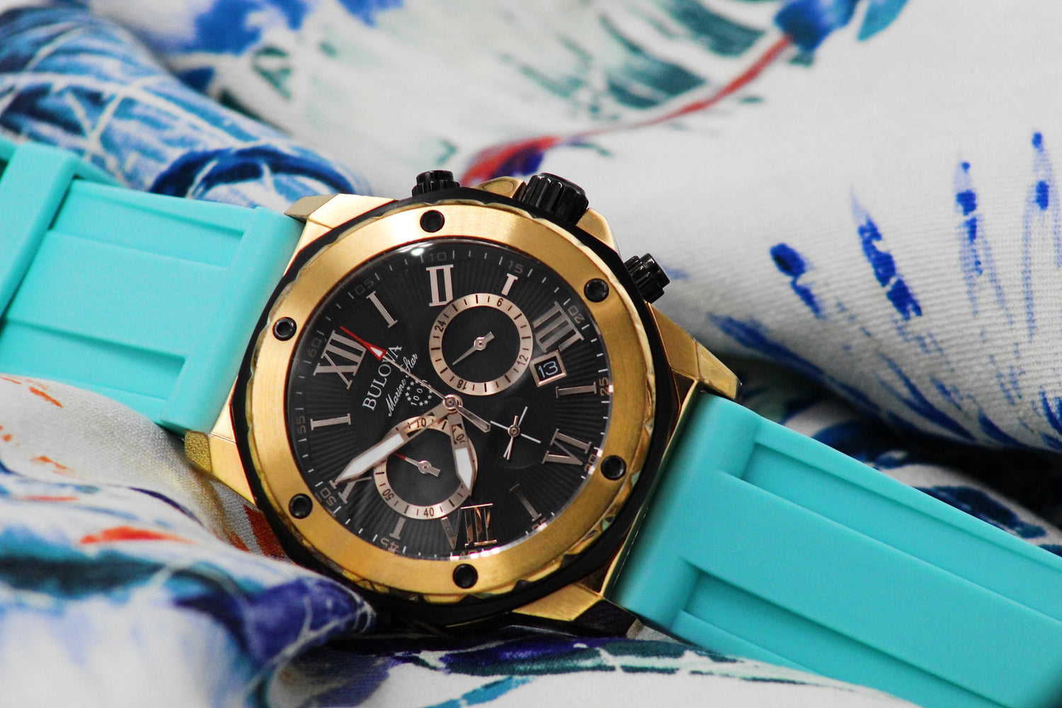 Glacier Blue - Rubber Watch Strap For Bulova Marine Star