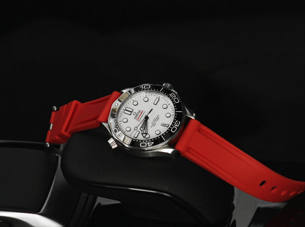 SALMON RED - RUBBER WATCH STRAP FOR OMEGA SEAMASTER