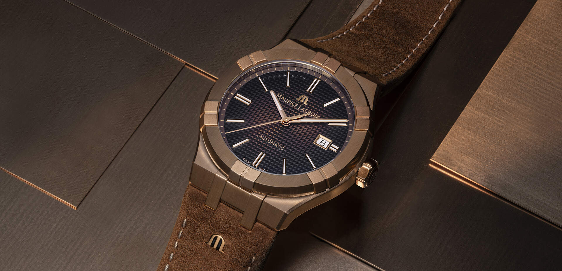 Maurice Lacroix AIKON bronze on a suede leather strap
