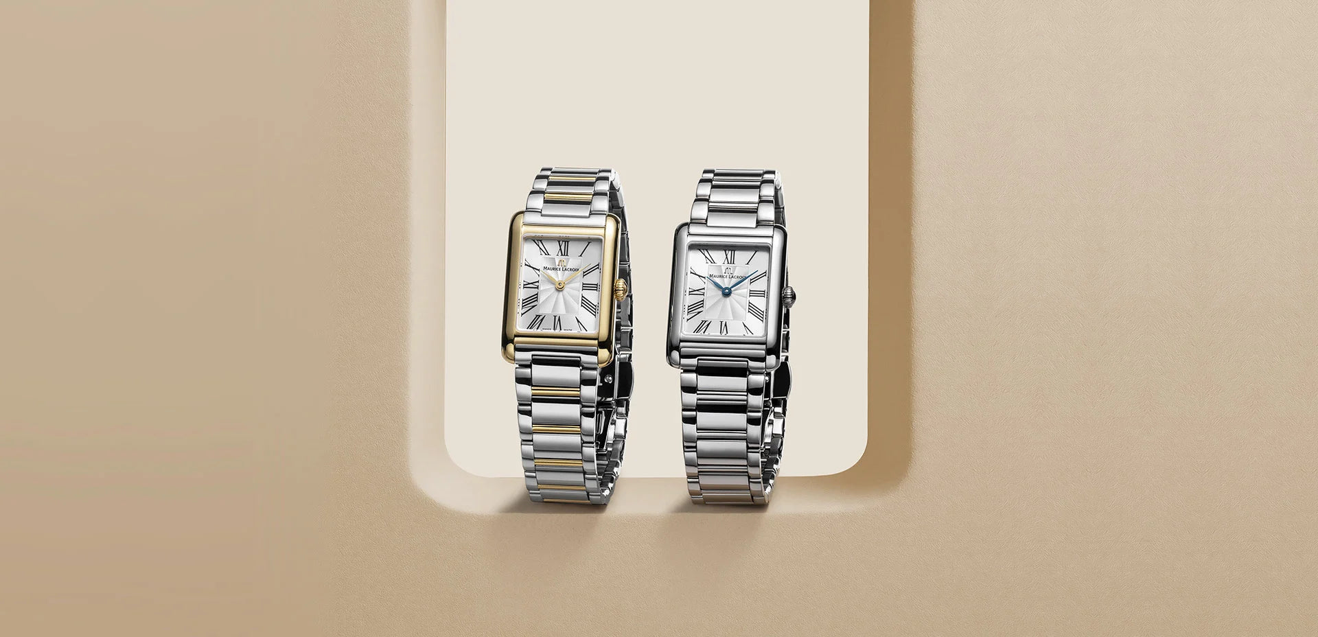 Maurice Lacroix tank watches, two-tone and steel